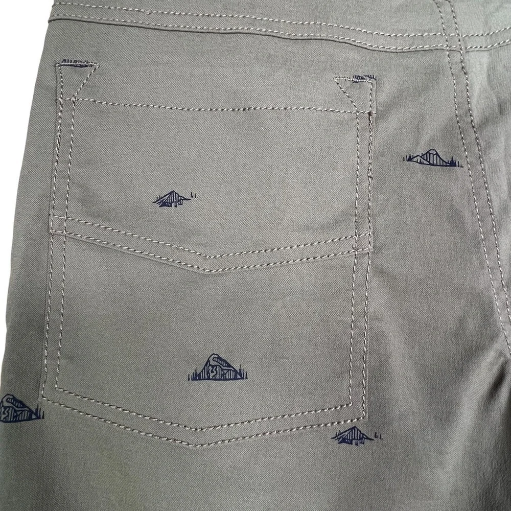 Prana Men’s Brion Olive Green Nylon Shorts With Mountain Print Size 28 X…